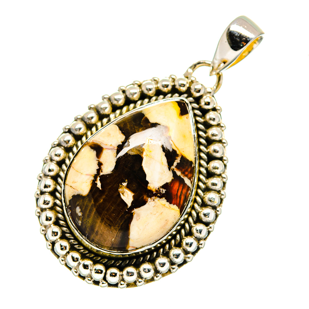 Teardrop sterling silver jasper pendant with beaded frame and hinged bail