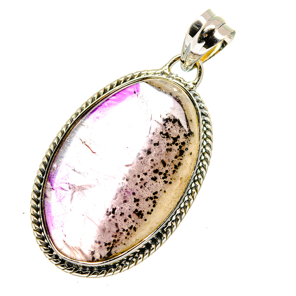 Amethyst oval cabochon pendant in 925 sterling silver with rope-edge bezel