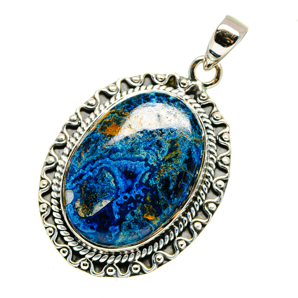 Sterling silver pietersite pendant with oval blue cabochon and raised border