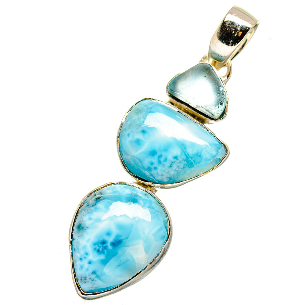 Sterling silver pendant with two blue teardrop gemstones on bail