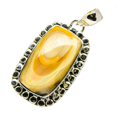 Oval yellow jasper pendant with ornate silver bezel, black bead border, loop bail
