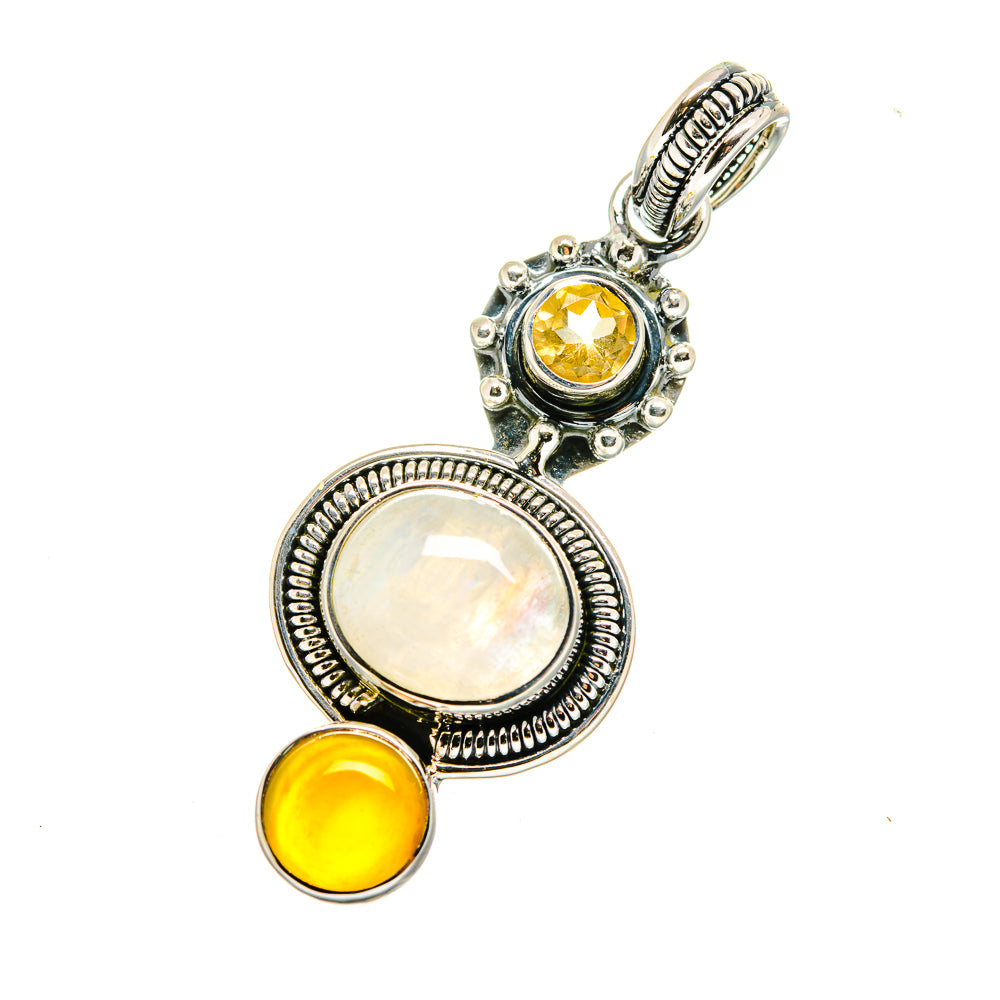 Sterling silver pendant with round white, yellow, and amber cabochons