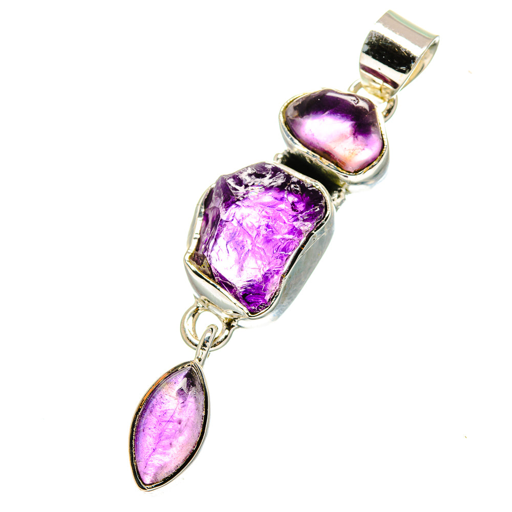 925 sterling silver amethyst pendant with rough purple stones and oval dangle