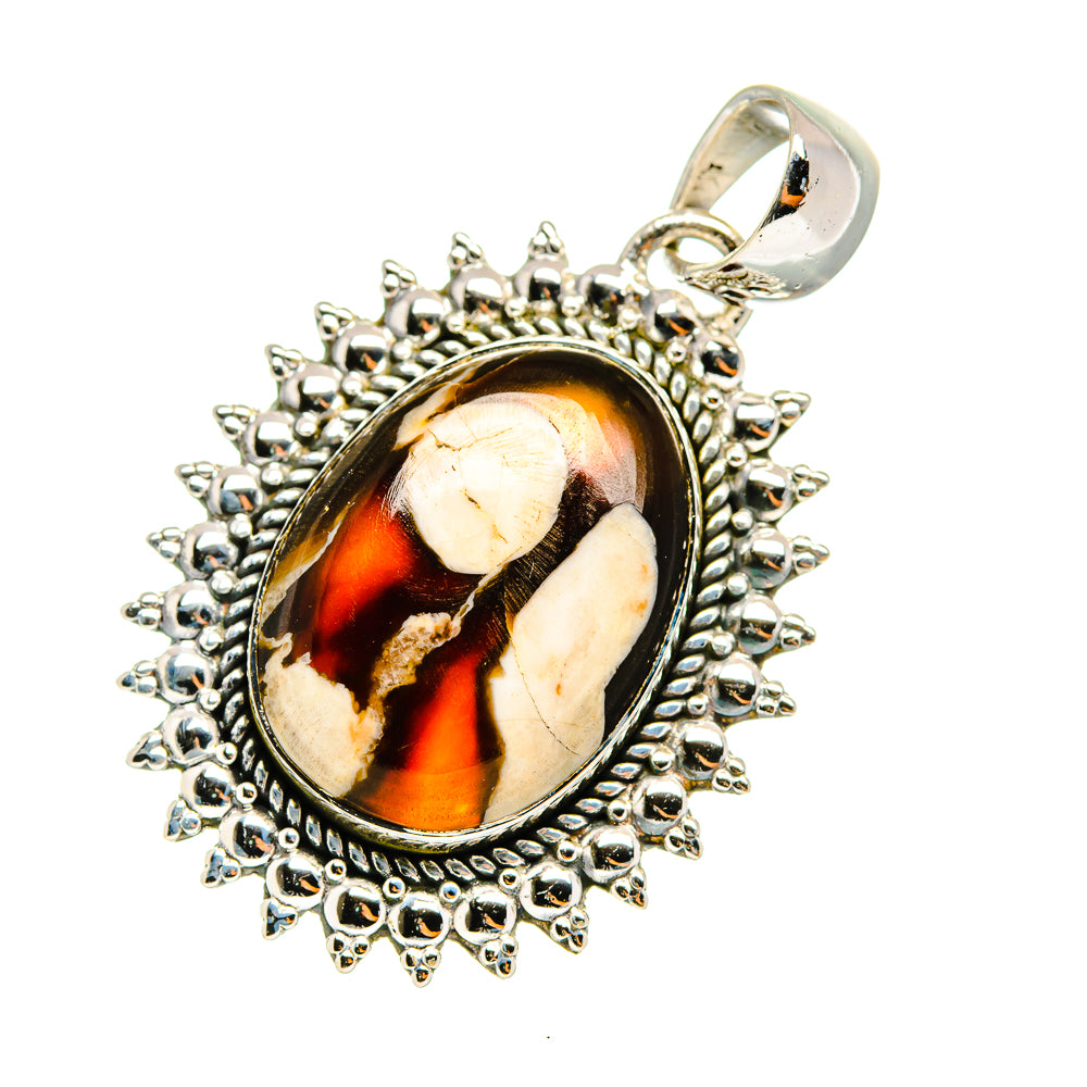 Sterling silver oval jasper pendant with spiked border bezel and loop bail