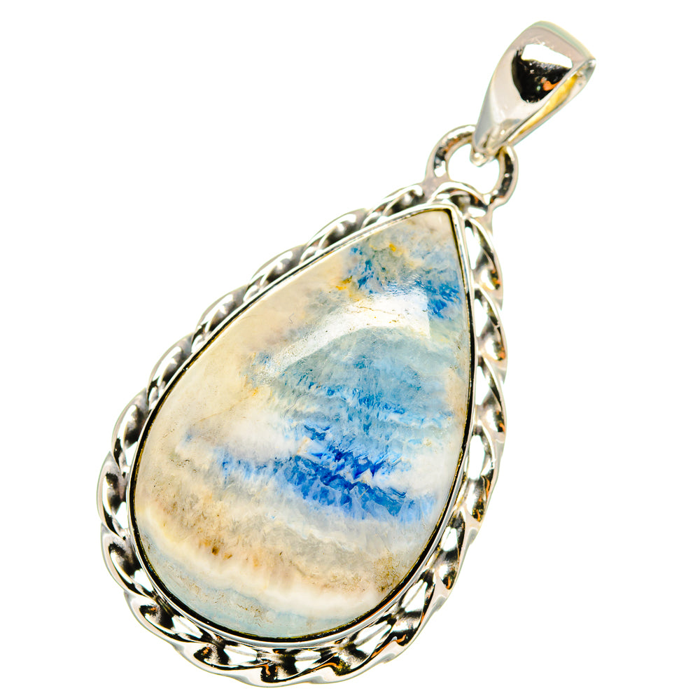 Sterling silver teardrop pendant with blue scheelite and chain bail at top