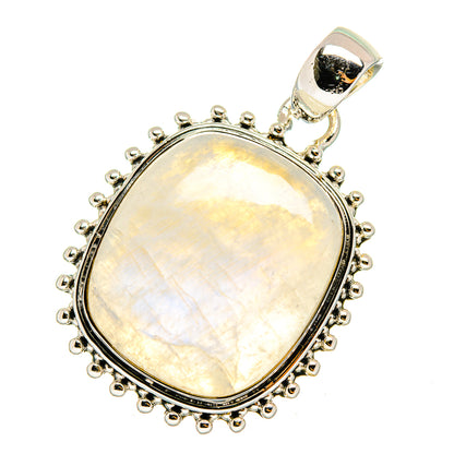 Oval opal-like moonstone pendant with sterling silver beaded halo and bail loop