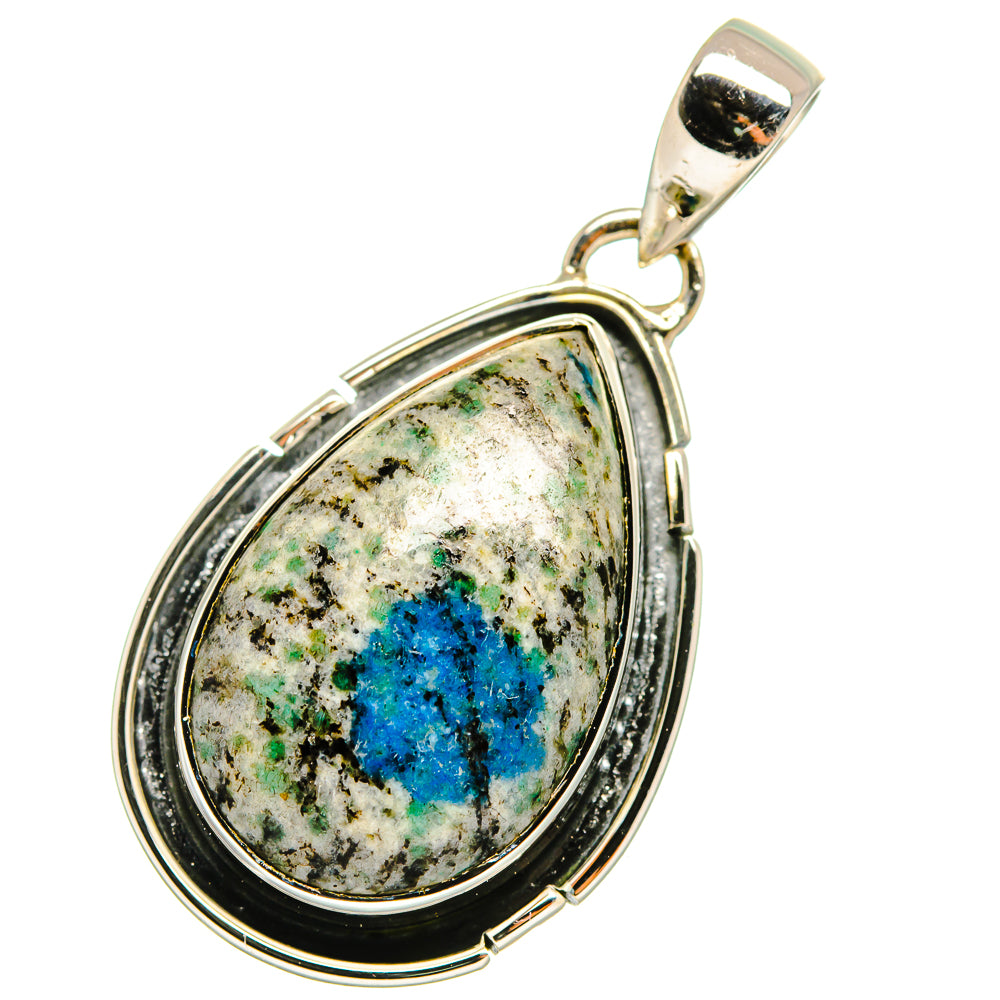 Sterling silver teardrop pendant with blue azurite gemstone and hanging bail