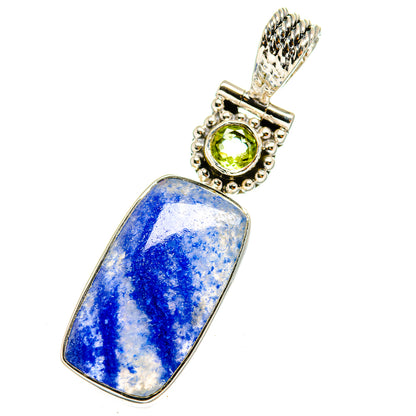 Sterling silver pendant with large rectangular blue sodalite stone and green peridot top
