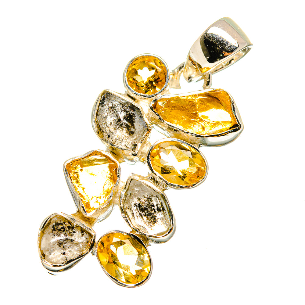 Sterling silver citrine pendant with mixed rough and faceted yellow stones, bail top