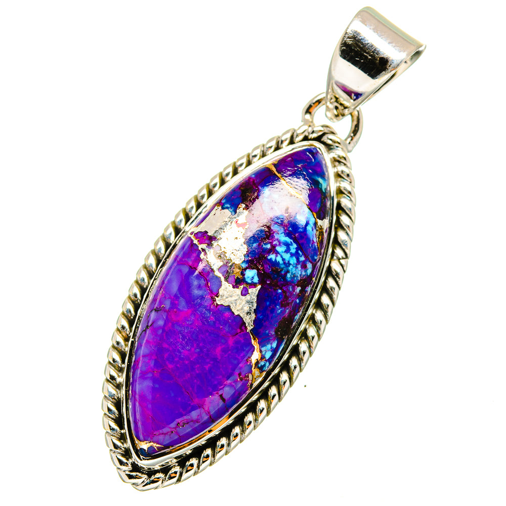 Sterling silver pendant with purple-blue teardrop gemstone in ornate bezel