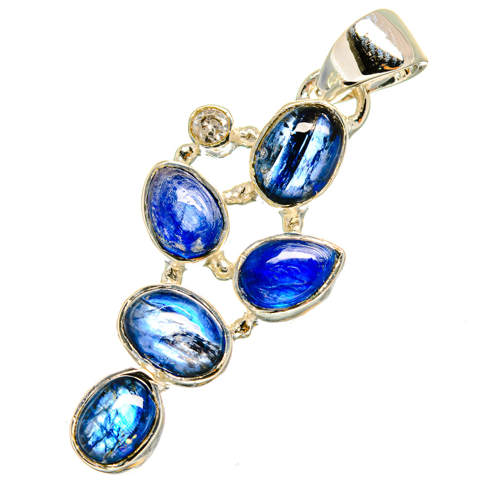 Silver bail pendant with six blue oval stones in linked bezel setting