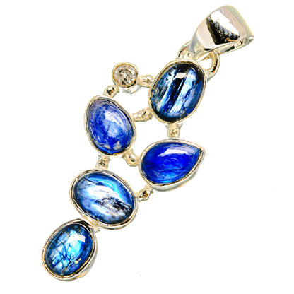 Silver bail pendant with six blue oval stones in linked bezel setting