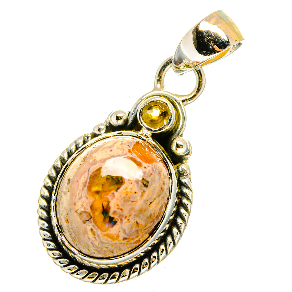 Sterling silver oval pendant with fiery orange Mexican fire opal and citrine accents