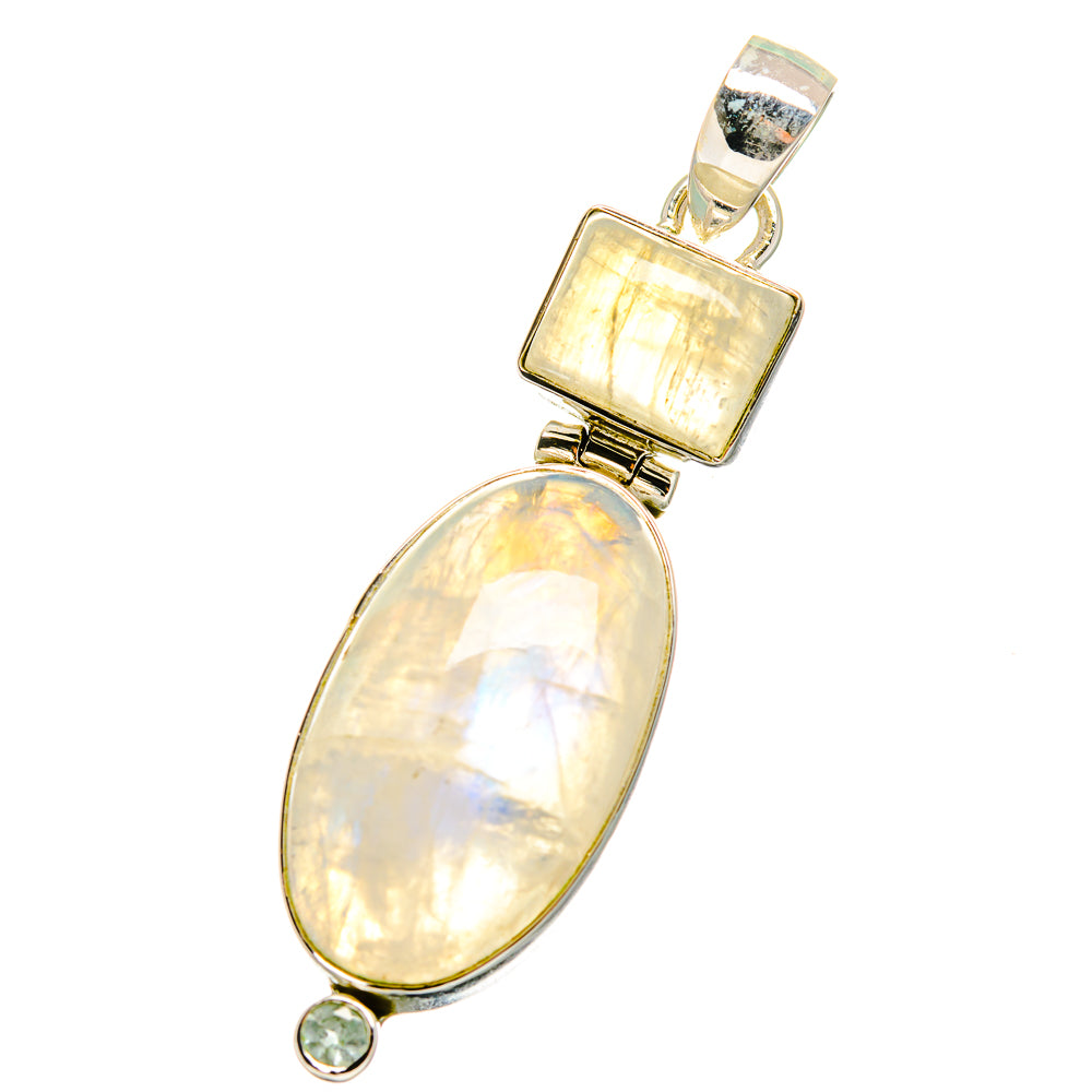 Sterling silver pendant with oval opalescent moonstone and small round gemstone