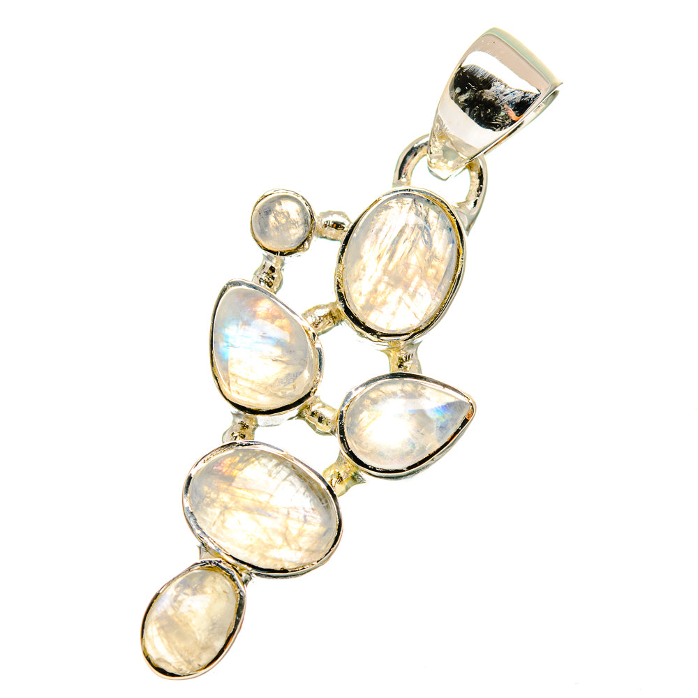 Rainbow moonstone pendant in 925 sterling silver with five oval iridescent stones