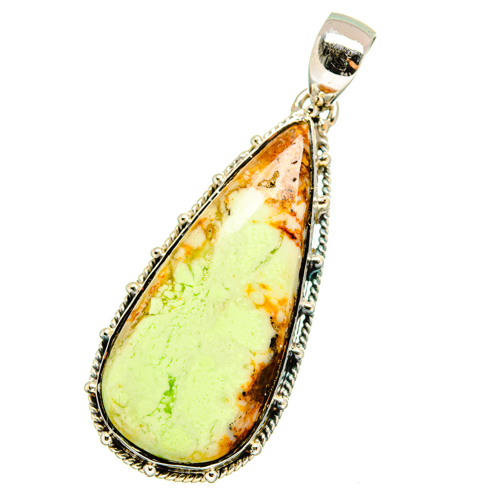 Sterling silver teardrop pendant with lemon-green chrysoprase cabochon and loop bail
