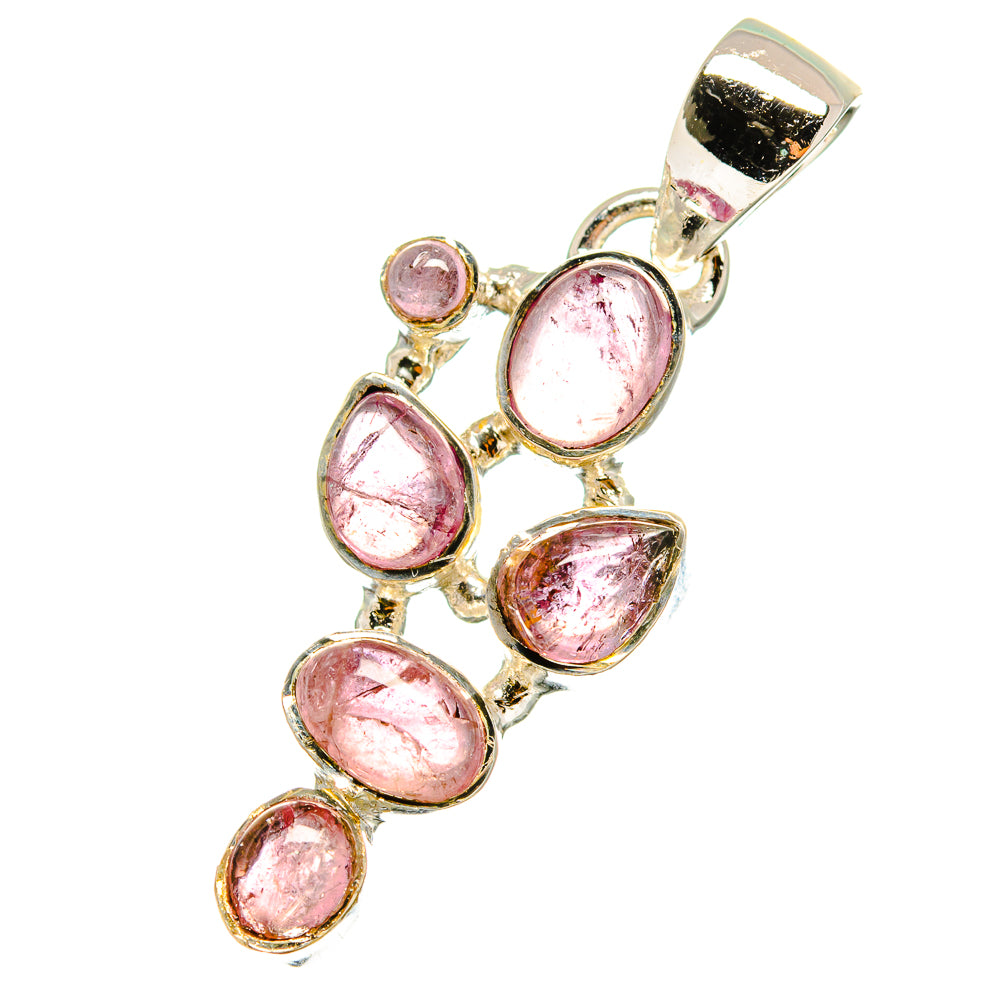 Oval pink tourmaline pendant in sterling silver, multiple stones and open bail