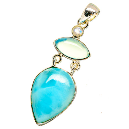 Sterling silver pendant with blue oval larimar and round moonstone accents