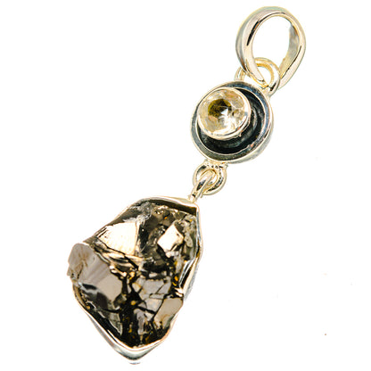 Sterling silver pendant with rough black shungite and round yellow quartz charm