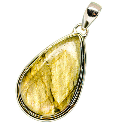 Labradorite pendant in silver teardrop with yellow-green stone and bail loop