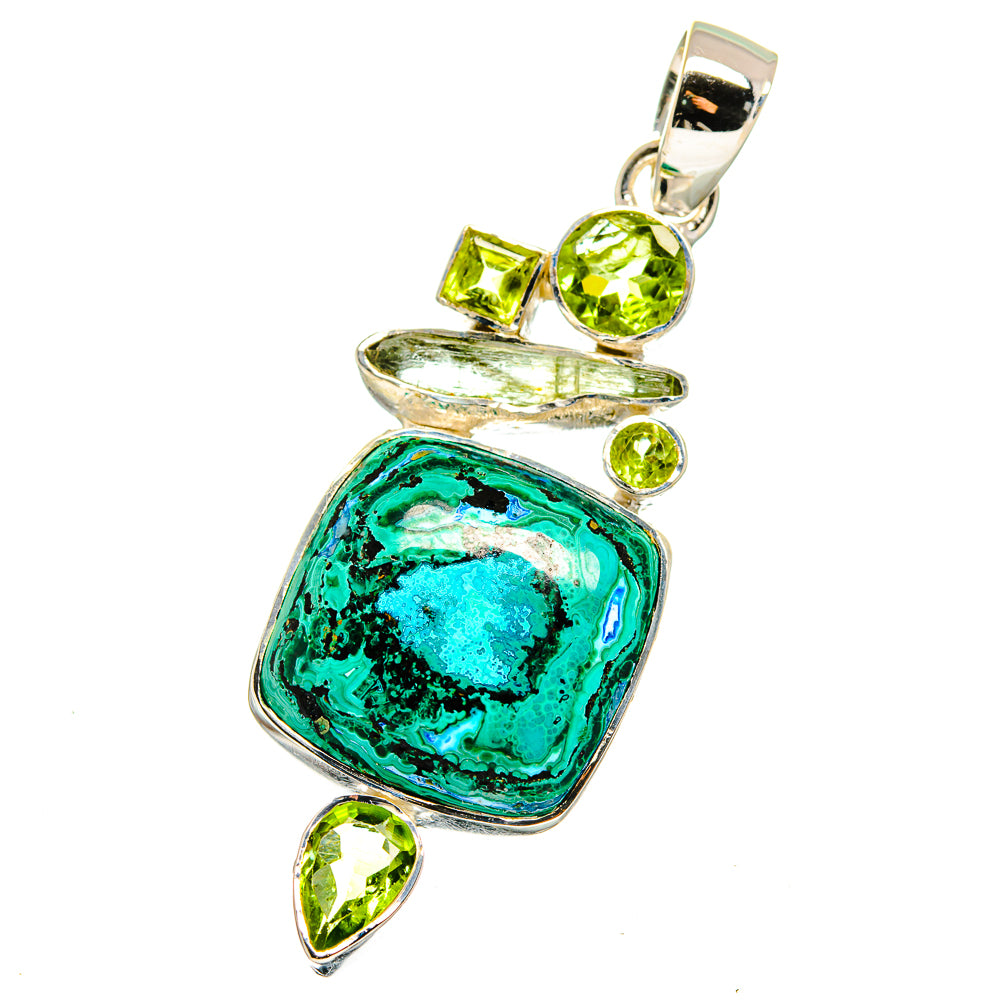 Turquoise malachite pendant with peridot teardrop stones, sterling silver bail