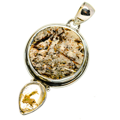 Sterling silver pendant with rough round astrophyllite and small citrine drop charm