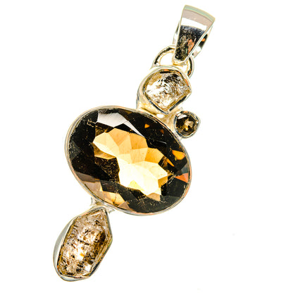 Smoky quartz pendant with rough crystal drops and 925 sterling silver bail, faceted oval center