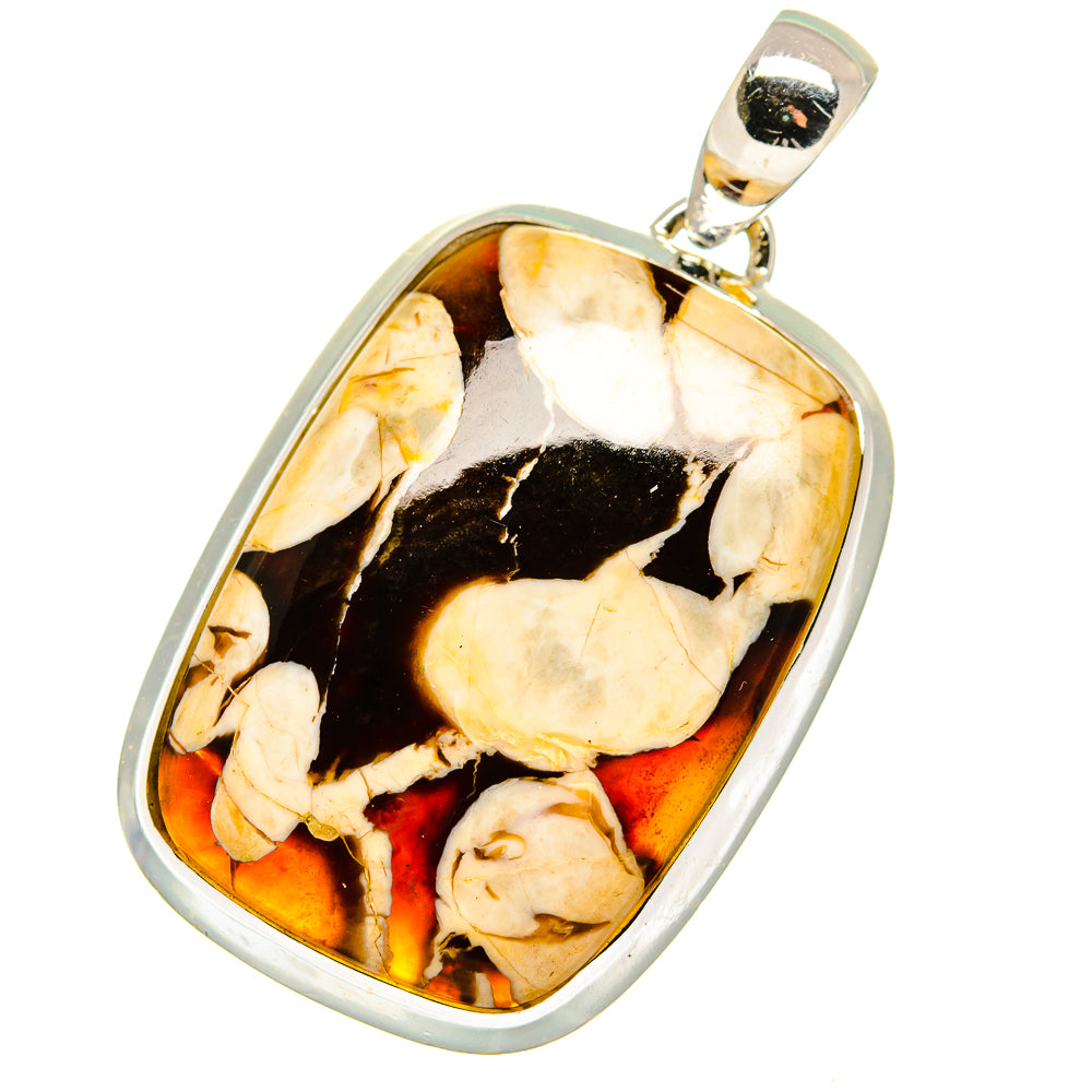 Sterling silver teardrop pendant with peanut wood jasper, dark swirl and cream highlights