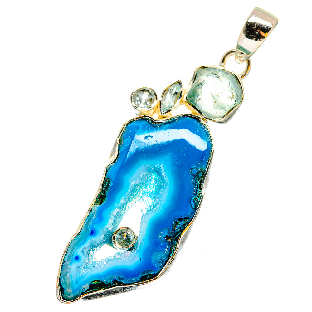 Blue Geode Slice Pendants handcrafted by Ana Silver Co - PD13444