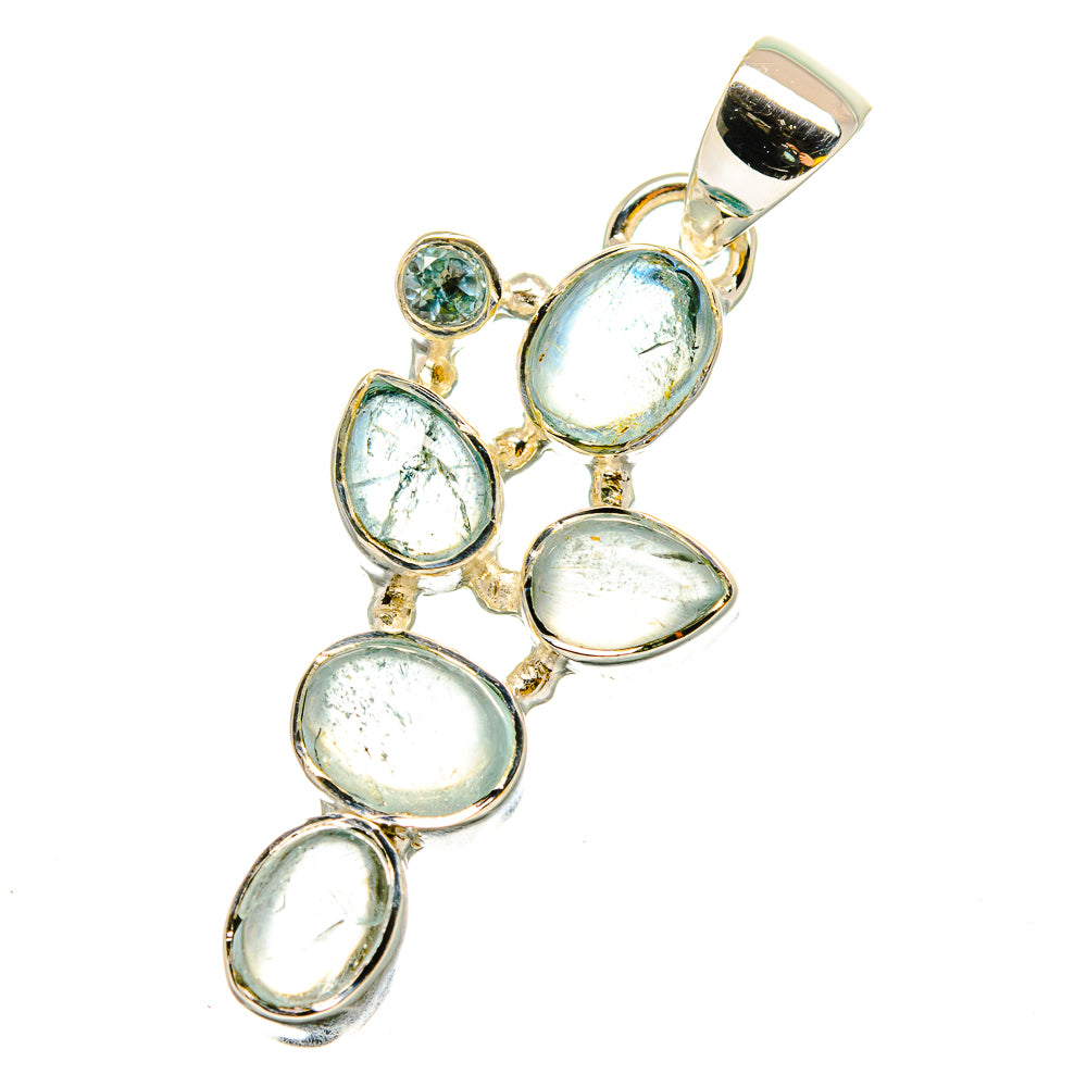 Sterling silver oval gemstone pendant with multiple light blue-green stones and bail
