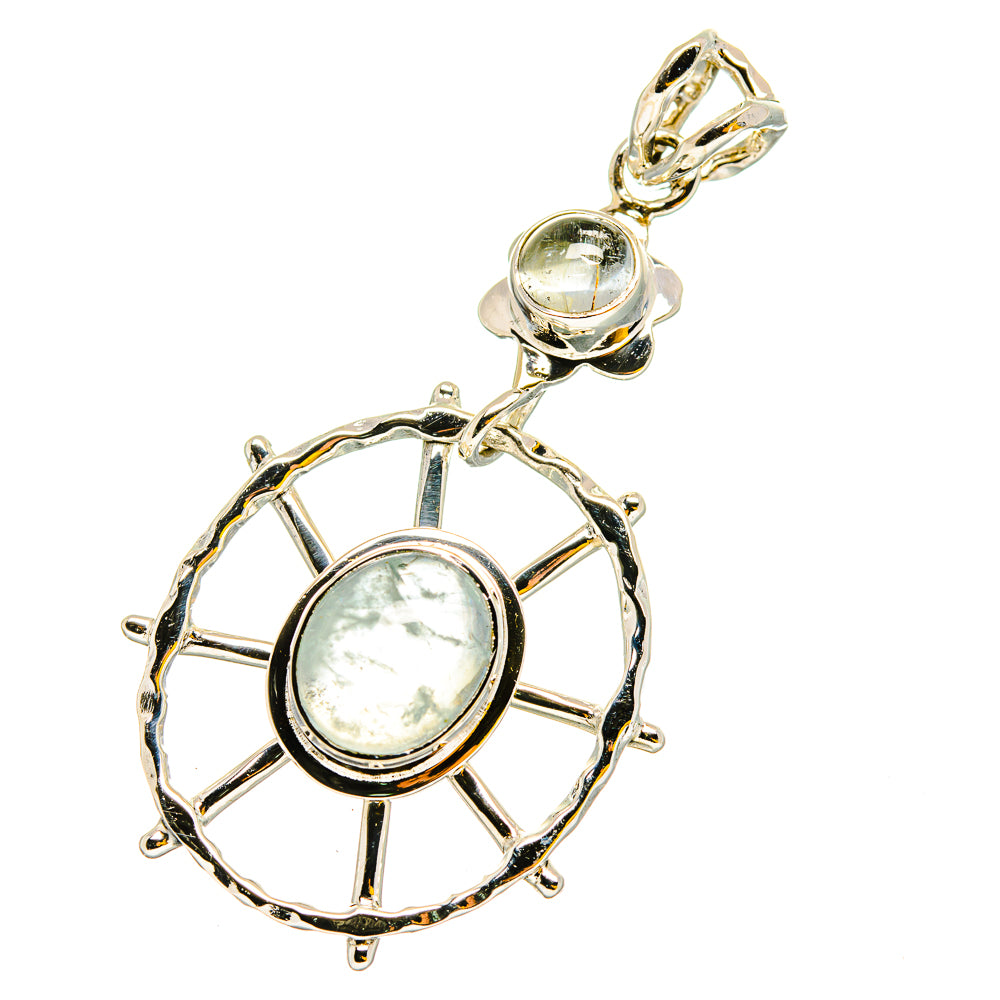 Aquamarine stone sterling silver pendant with loop bail and sunburst design