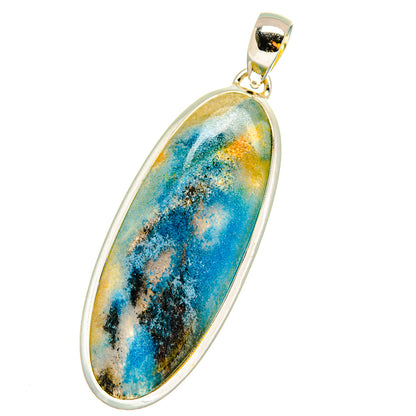 Apatite stone pendant in oval 925 sterling silver bezel, gold-toned bail