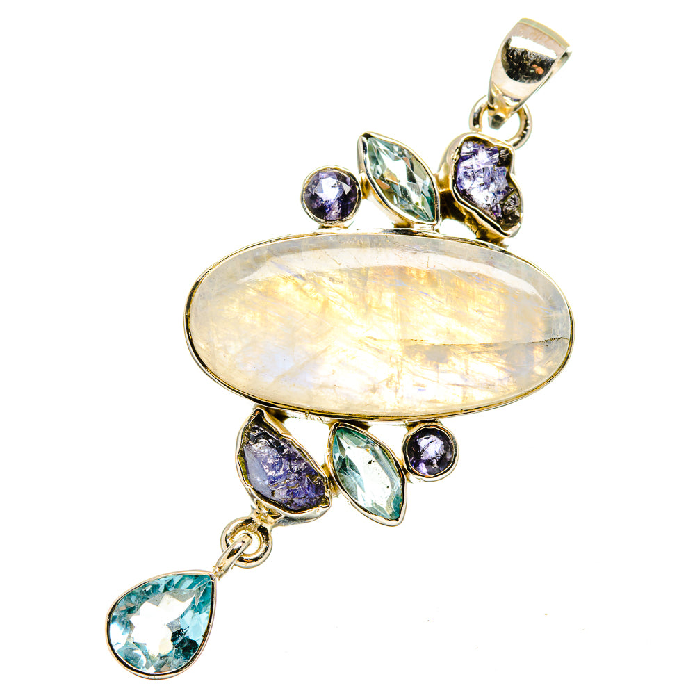 Rainbow Moonstone, Blue Topaz, Tanzanite Pendants handcrafted by Ana Silver Co - PD13529