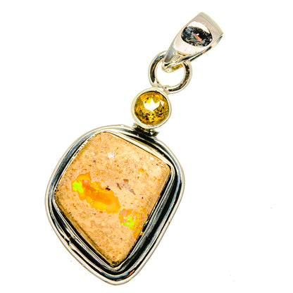 Sterling silver opal and citrine pendant, round citrine top and teardrop opal frame
