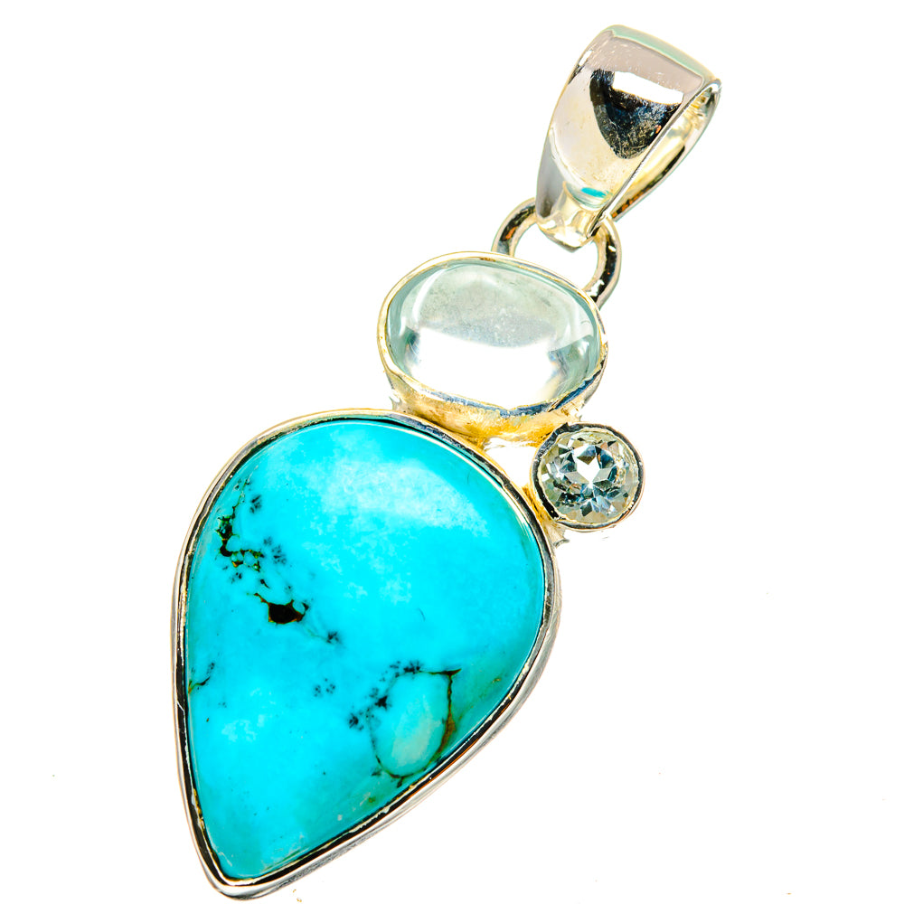 Tibetan Turquoise, Aquamarine, Blue Topaz Pendants handcrafted by Ana Silver Co - PD13551