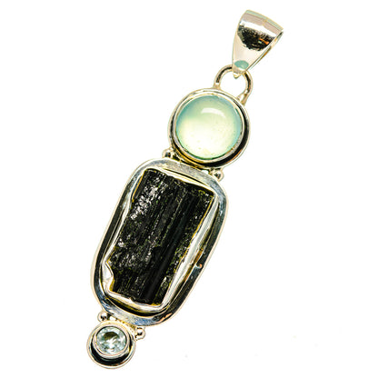 Black Tourmaline, Aqua Chalcedony, Blue Topaz Pendants handcrafted by Ana Silver Co - PD13552