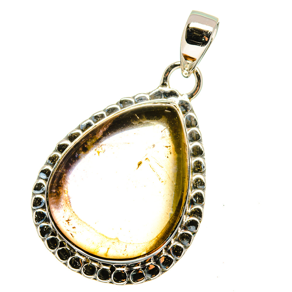 Teardrop citrine pendant with silver bezel and top bail, 925 sterling silver