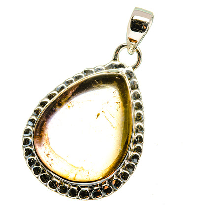 Teardrop citrine pendant with silver bezel and top bail, 925 sterling silver