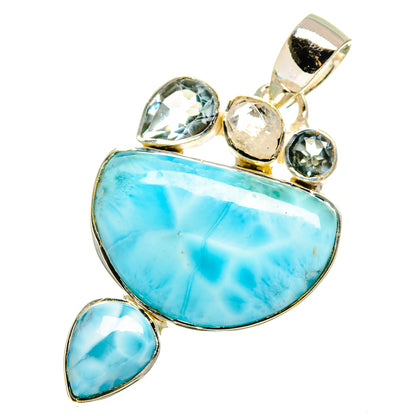 Sterling silver pendant with large oval blue larimar, two blue drops, top bail