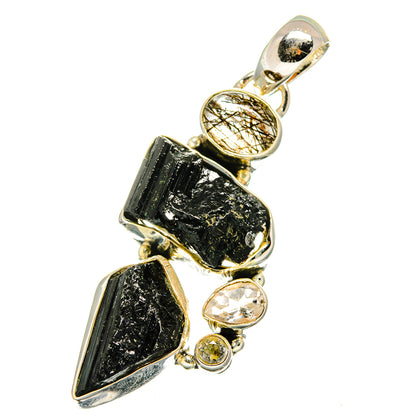 Black Tourmaline, Tourmalinated Quartz, White Quartz Pendants handcrafted by Ana Silver Co - PD13586