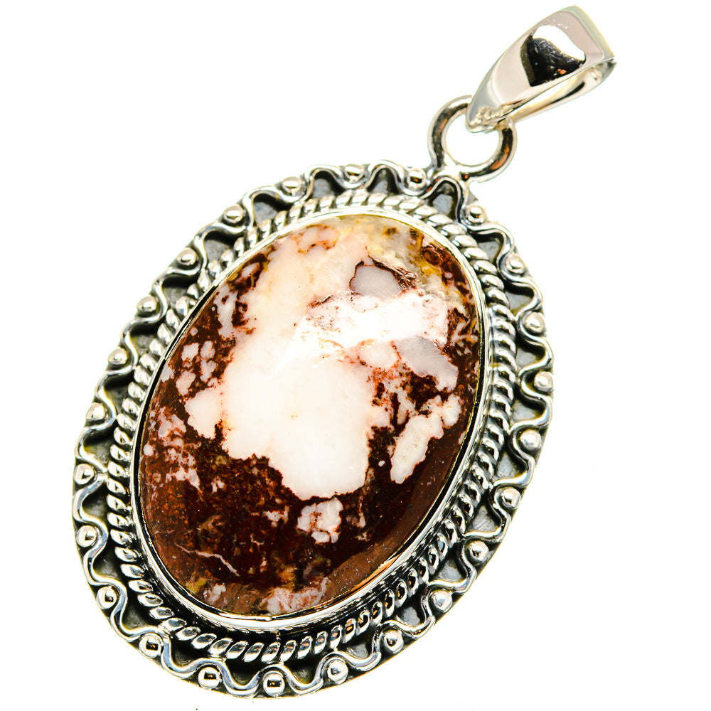 Sterling silver oval wild horse jasper pendant with ornate bezel and bail