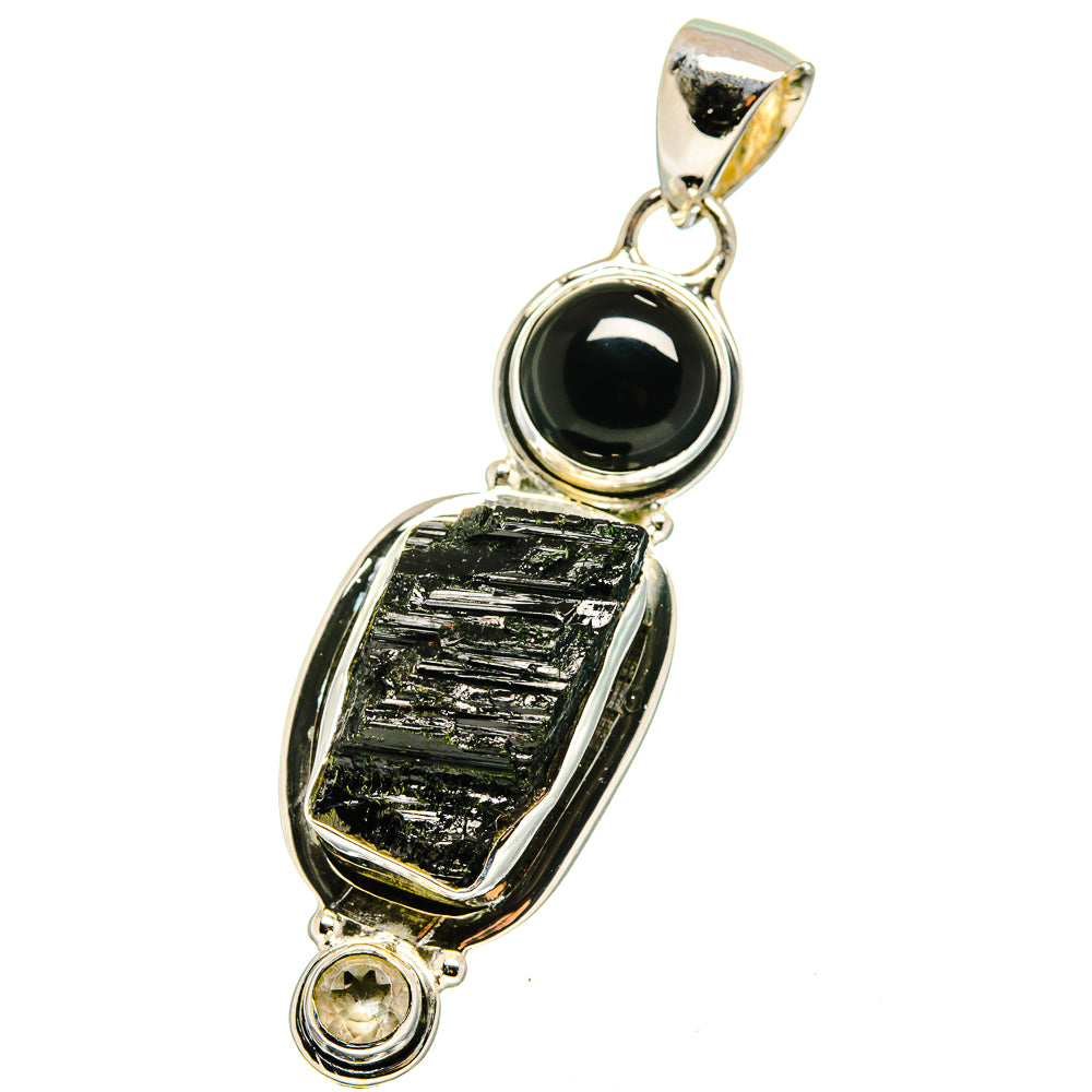 Black Tourmaline, Black Onyx, White Quartz Pendants handcrafted by Ana Silver Co - PD13599