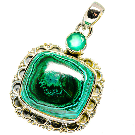 Malachite In Chrysocolla, Green Onyx Pendants handcrafted by Ana Silver Co - PD13606