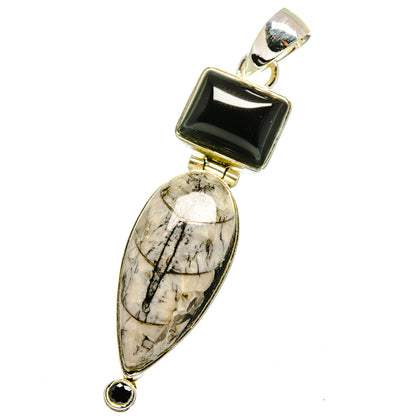 Orthoceras Fossil, Black Onyx Pendants handcrafted by Ana Silver Co - PD13613