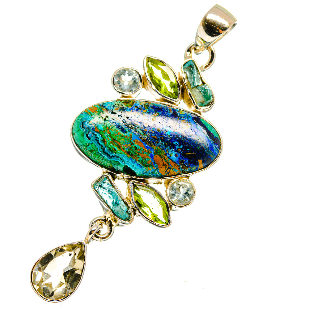 Azurite, White Quartz, Apatite, Peridot, Blue Topaz Pendants handcrafted by Ana Silver Co - PD13624