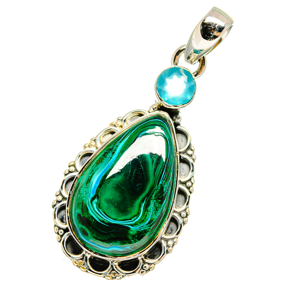 Malachite In Chrysocolla, Aqua Chalcedony Pendants handcrafted by Ana Silver Co - PD13629