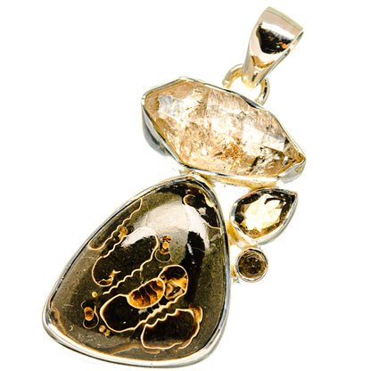 Turritella Agate, Herkimer Diamond, Smoky Quartz Pendants handcrafted by Ana Silver Co - PD13638