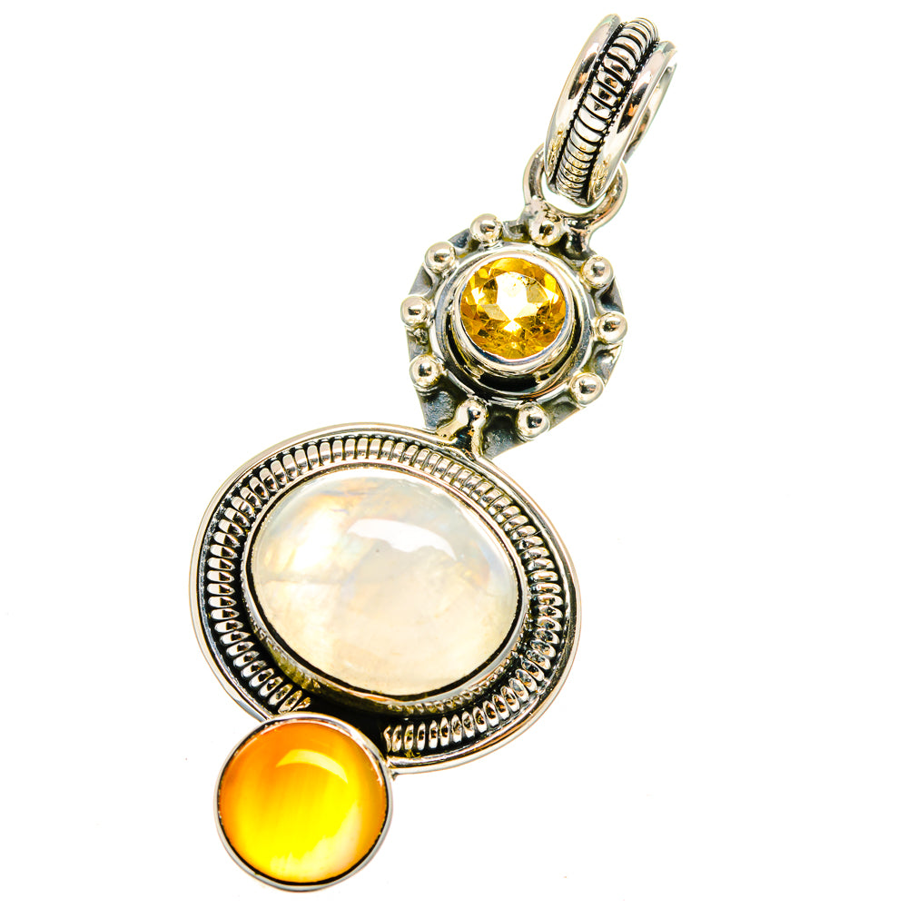 Rainbow Moonstone, Citrine, Carnelian Pendants handcrafted by Ana Silver Co - PD13646