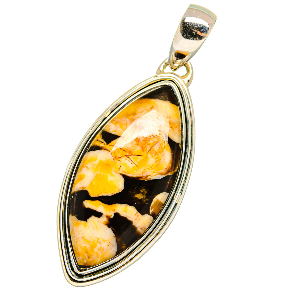 Teardrop jasper pendant in 925 sterling silver with orange-and-black stone, bail loop