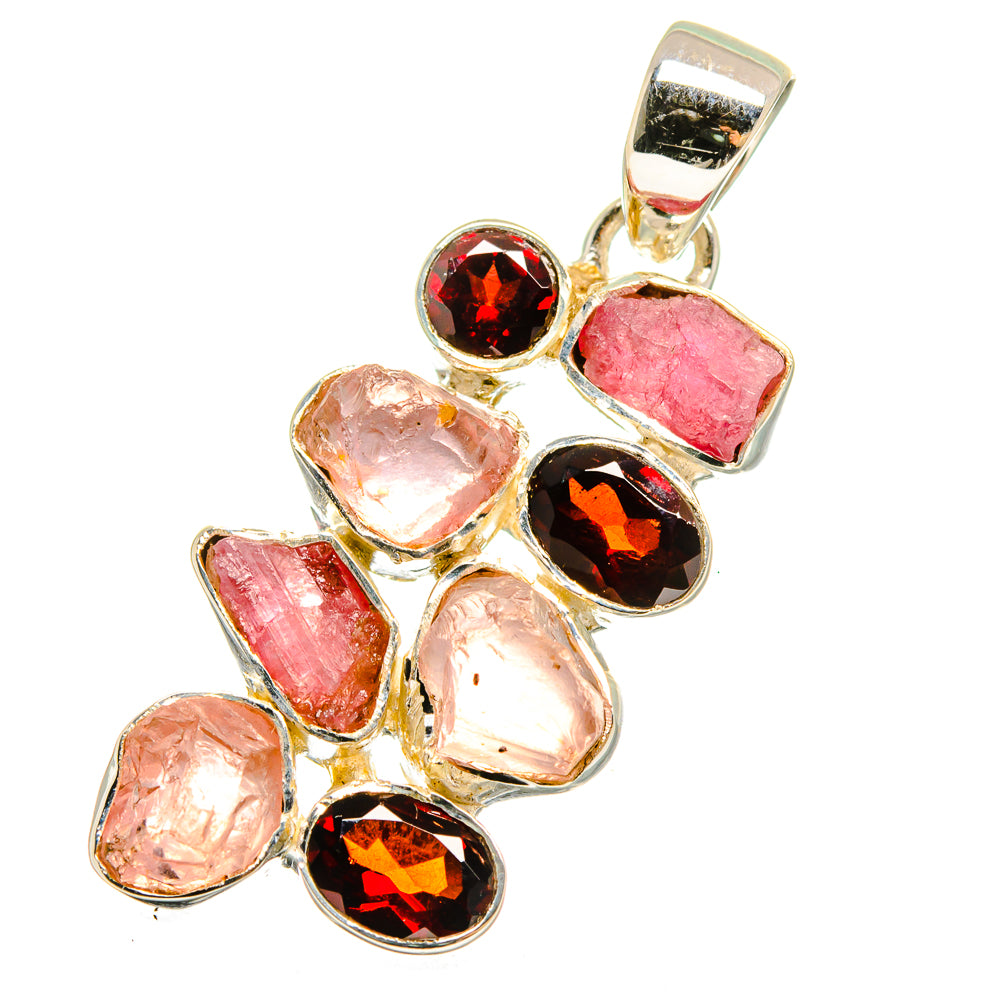 Pink Tourmaline, Garnet Pendants handcrafted by Ana Silver Co - PD13659